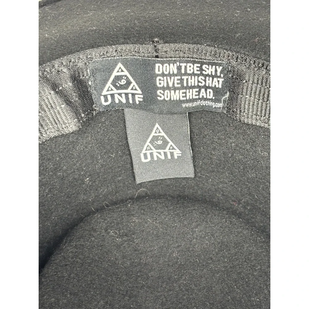 UNIF Relic Hat Women OS Black Wool Occult Embroidered Wide Brim Hat